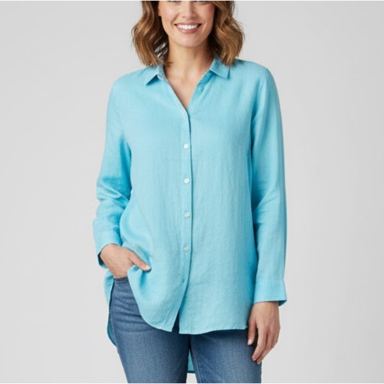J.Jill Love Linen Essential Shirt Blue Long Sleeve Button Down Tunic Women's M